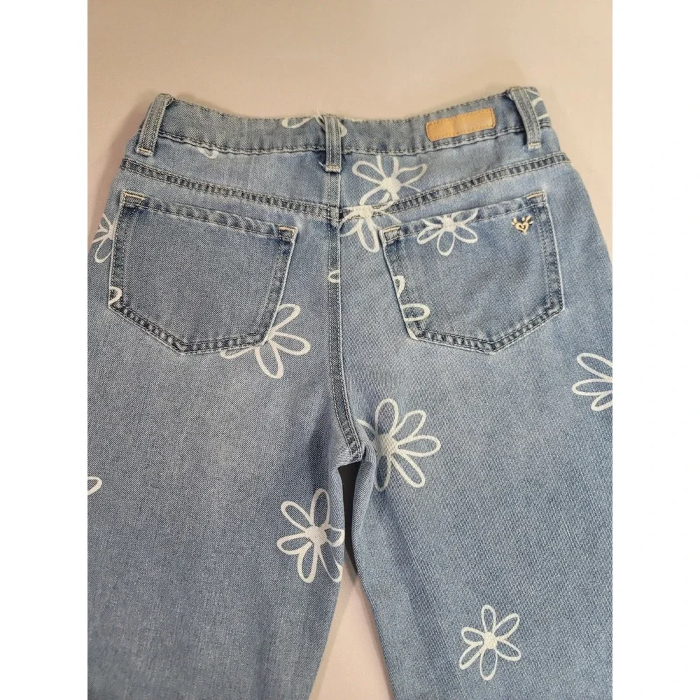 Justice Girls‎ Daisy Print Wide Leg Jeans Size 14 Light Wash Y2K Retro Floral